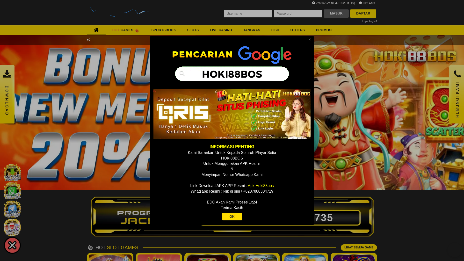 website screenshot of https://hoki88bostop.cv