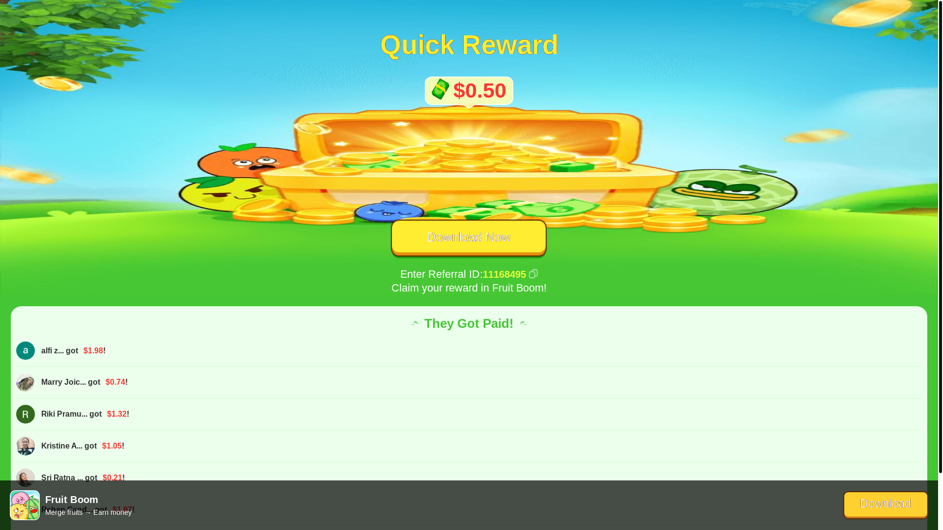 website screenshot of https://welcome.fruitboom3.com/?code=11168495