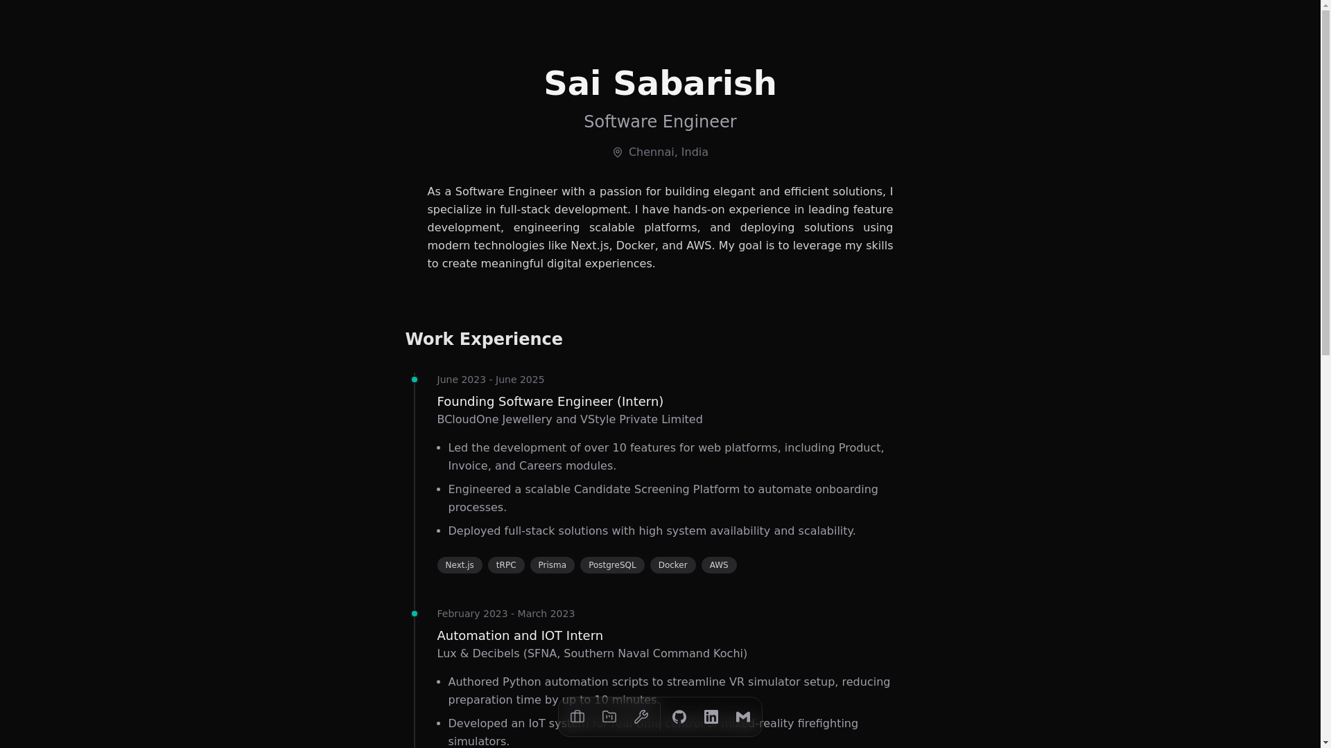 website screenshot of https://saisabarish.pages.dev/
