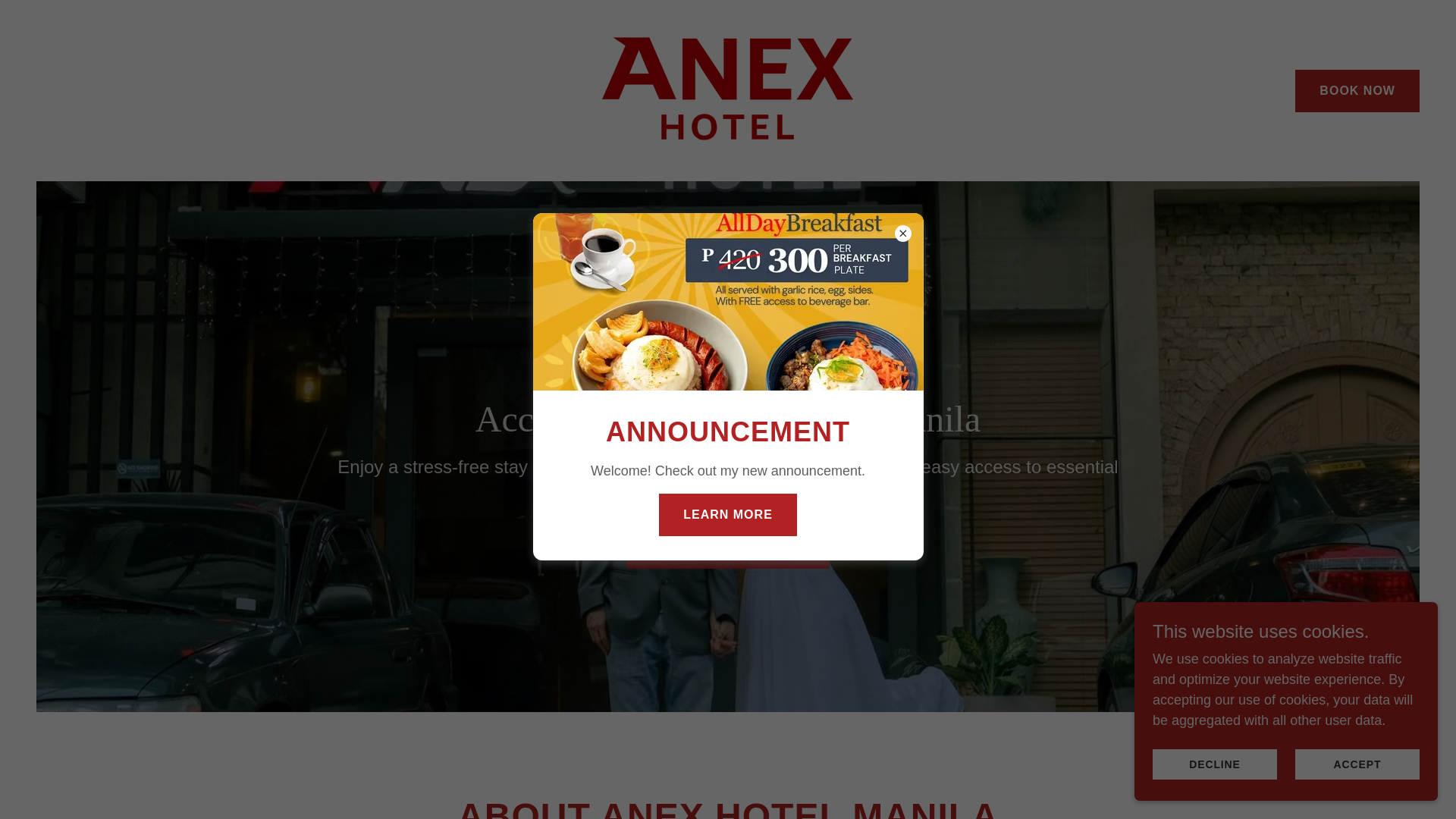 website screenshot of https://anexhotelmanila.com/