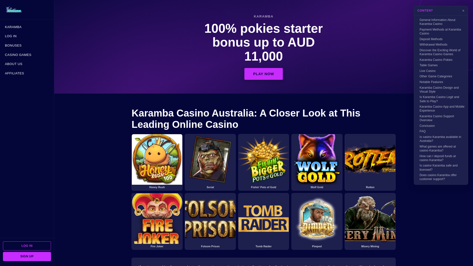 website screenshot of https://karamba-casino-online-au.com/