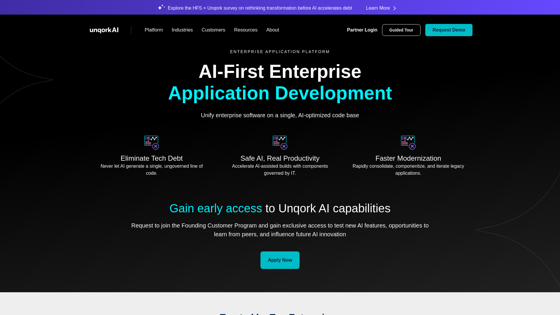 website screenshot of https://www.unqork.com/
