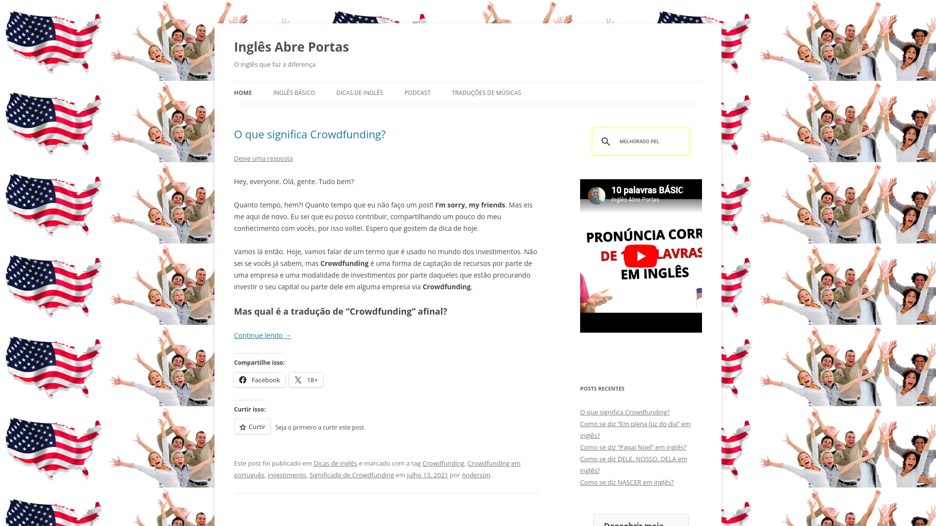 website screenshot of https://inglesabreportas.com.br