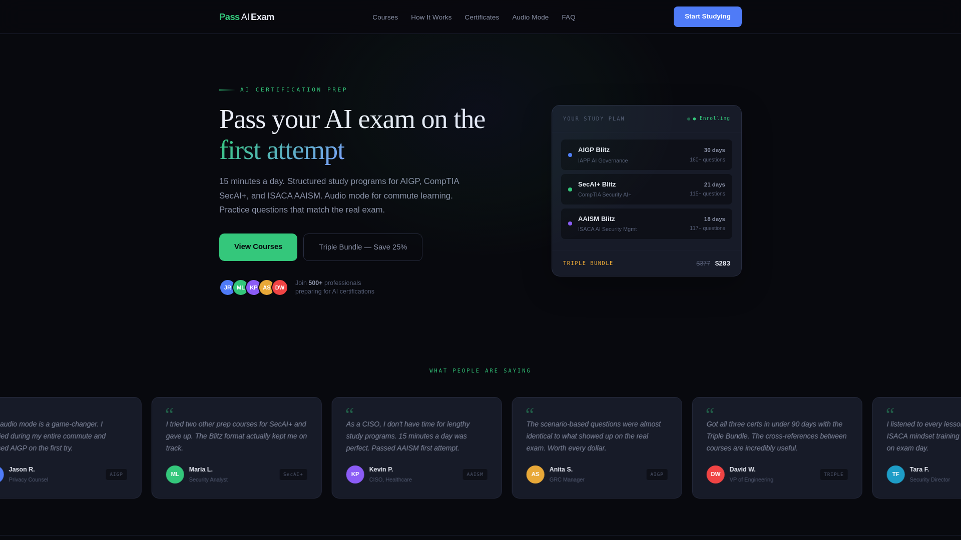 website screenshot of https://passaiexam.com/