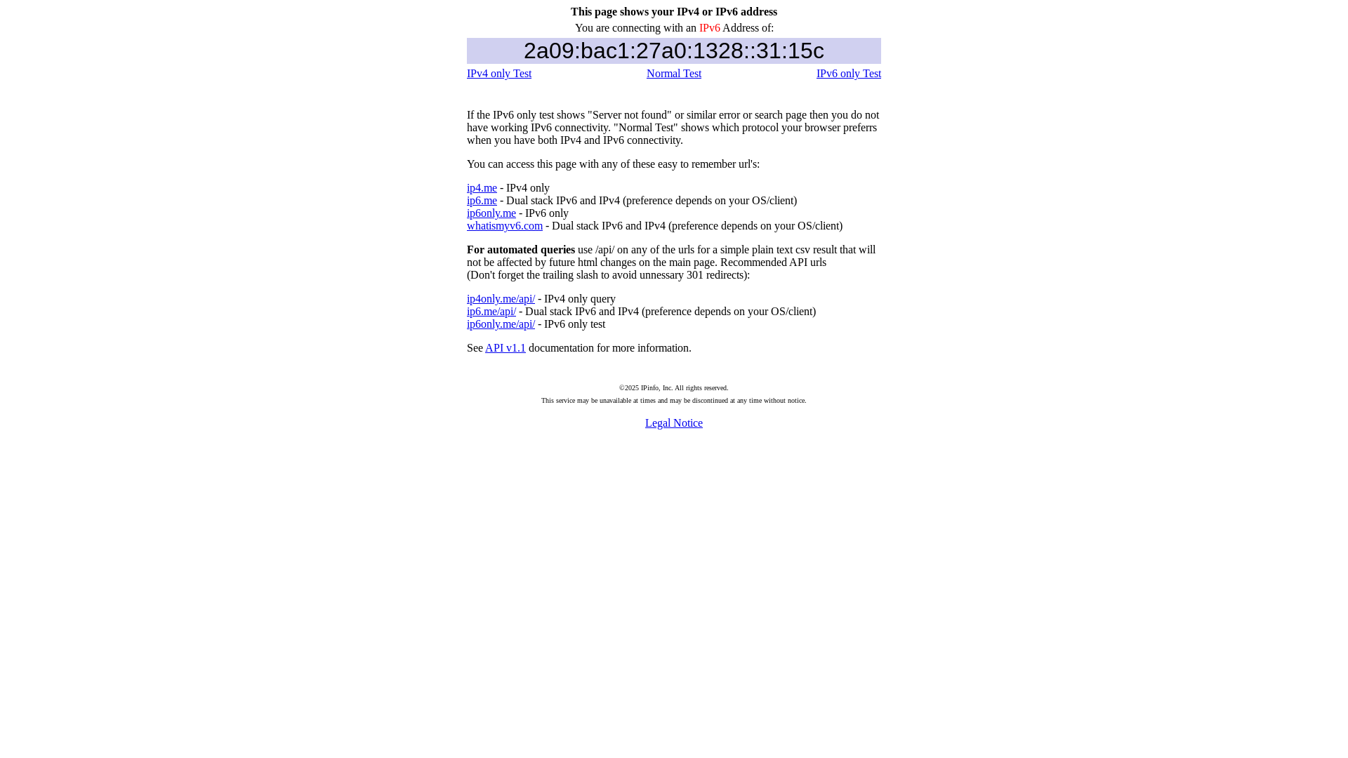 website screenshot of https://ip6only.me