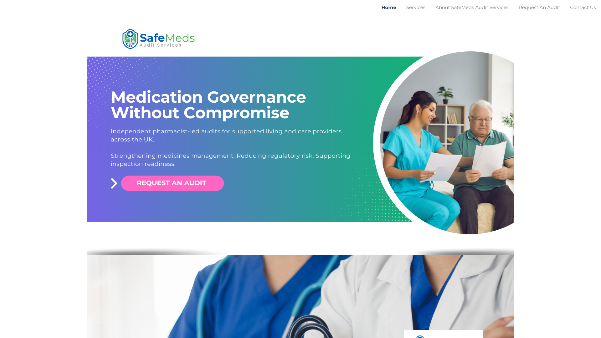 website screenshot of https://safemedsauditservices.co.uk/