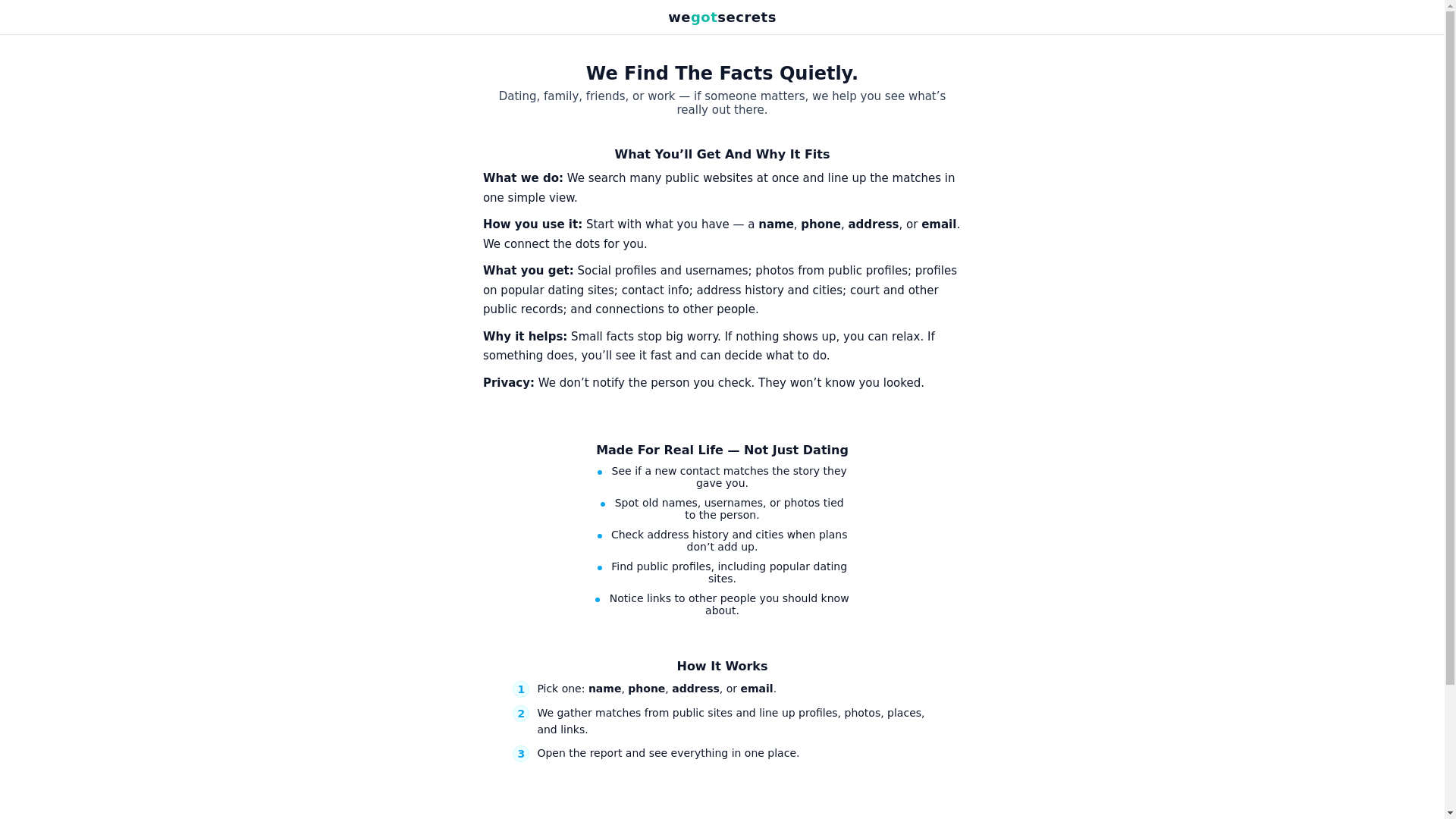 website screenshot of https://wegotsecrets.com/