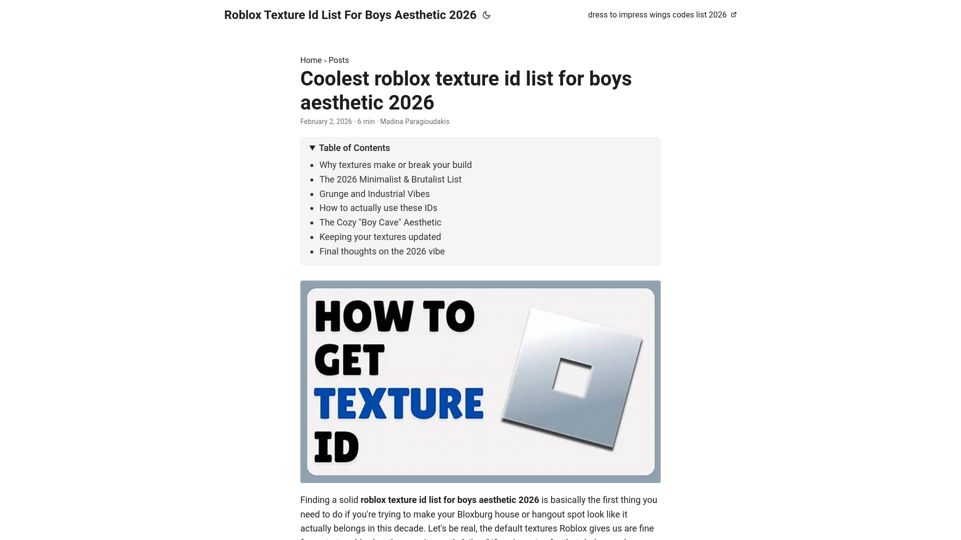 website screenshot of https://roblox-texture-id-list-for-boys-aesthetic-2026.pages.dev/