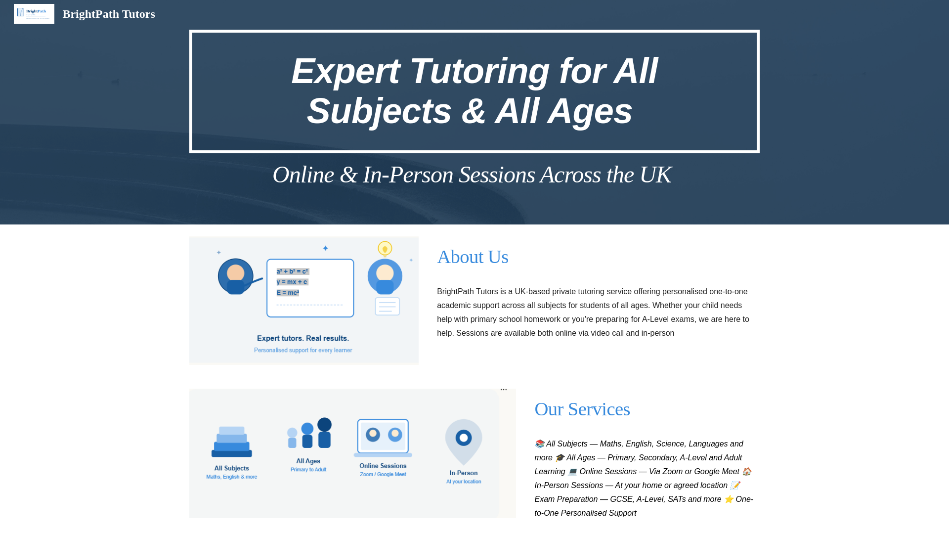 website screenshot of https://brightpathtutors.uk/