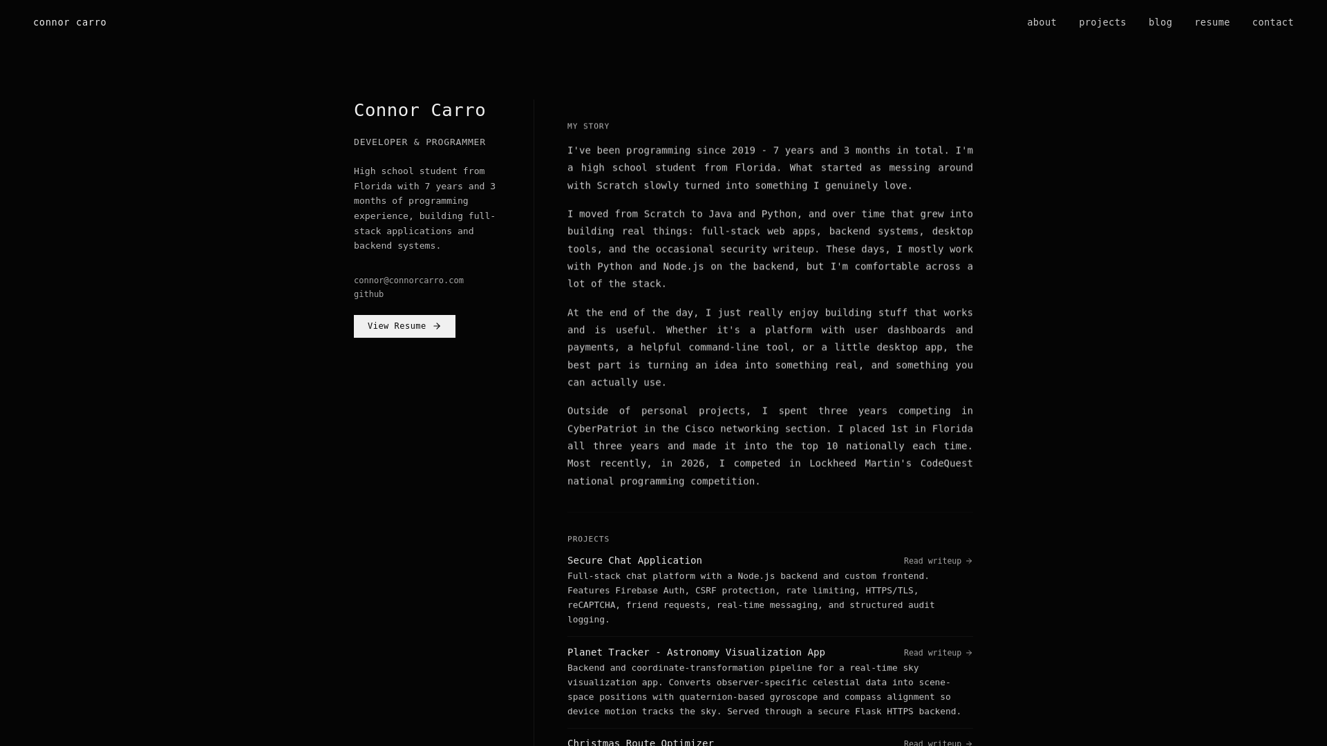 website screenshot of https://connorcarro.com/