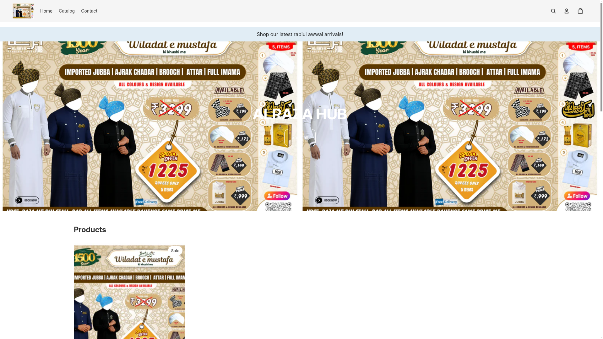 website screenshot of https://alrazaarabian.in/