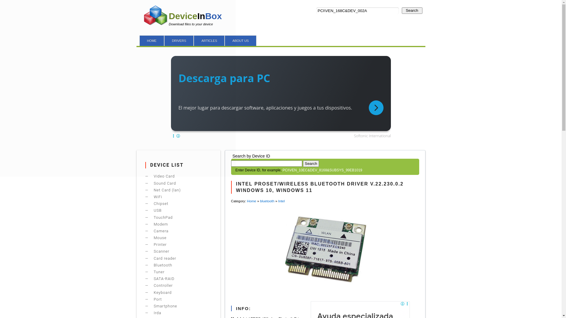 website screenshot of https://deviceinbox.com/drivers/2304-intel-proset-wireless-bluetooth-driver-.html