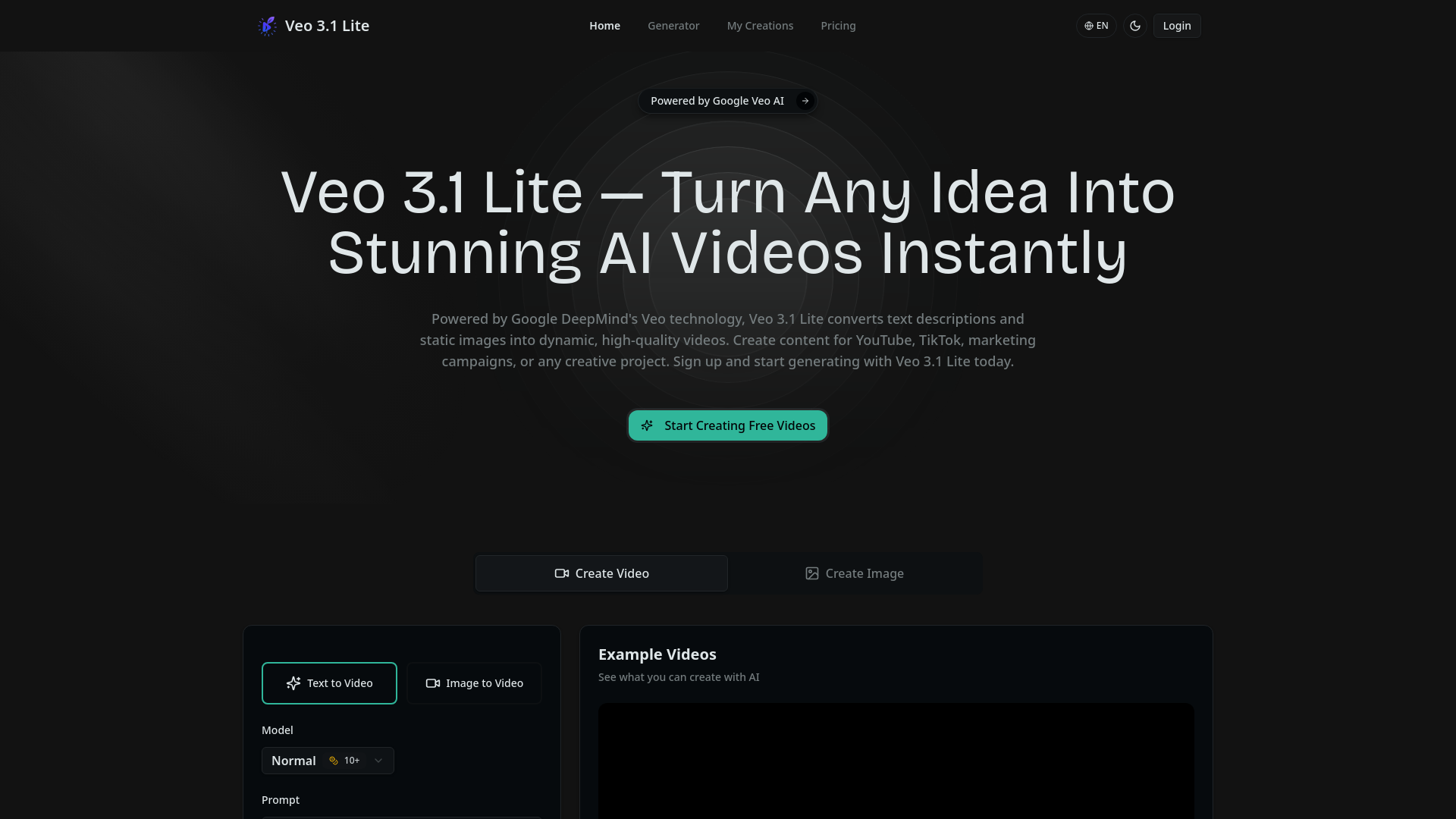 website screenshot of https://veo31lite.com