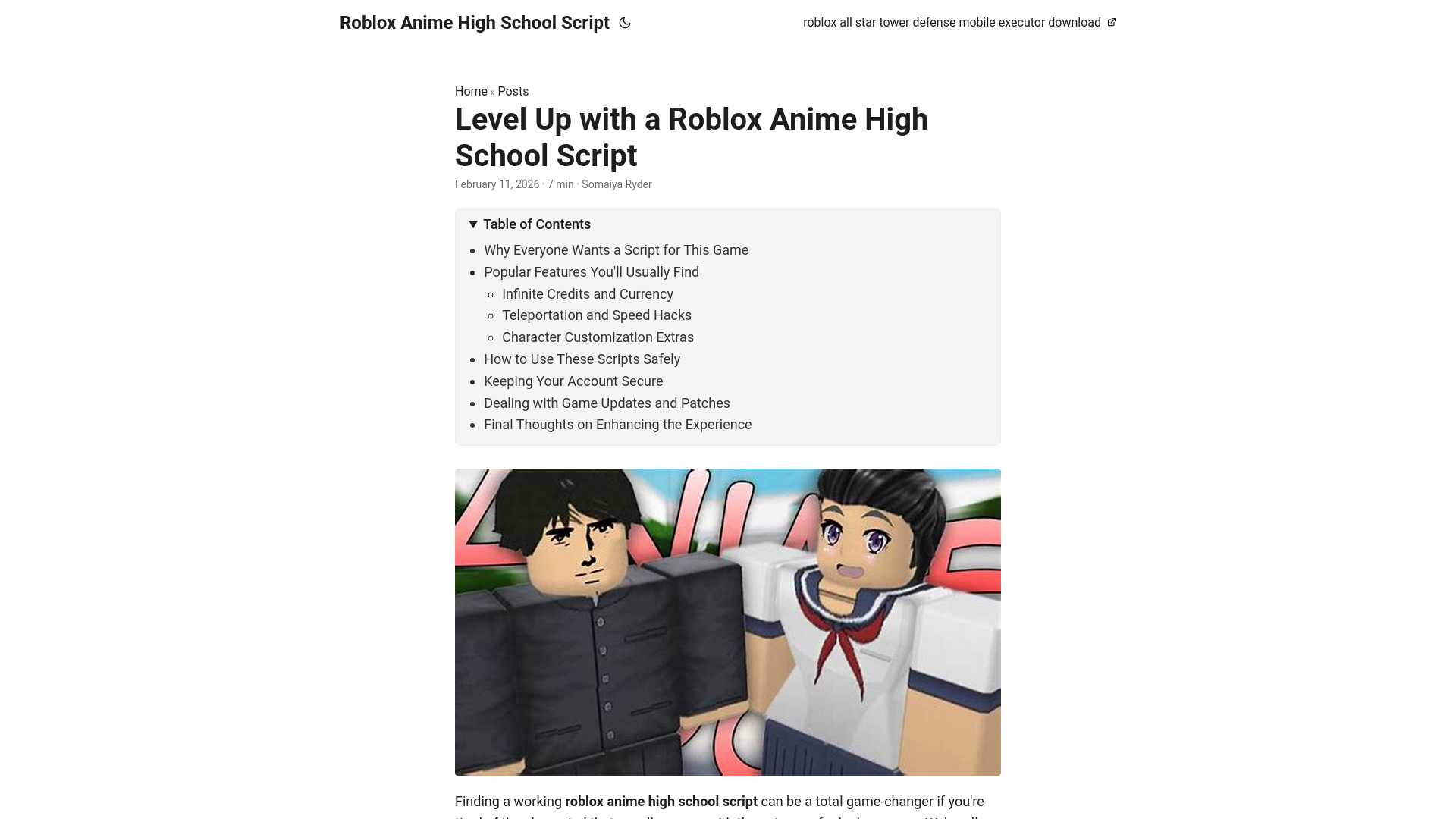website screenshot of https://roblox-anime-high-school-script.pages.dev/