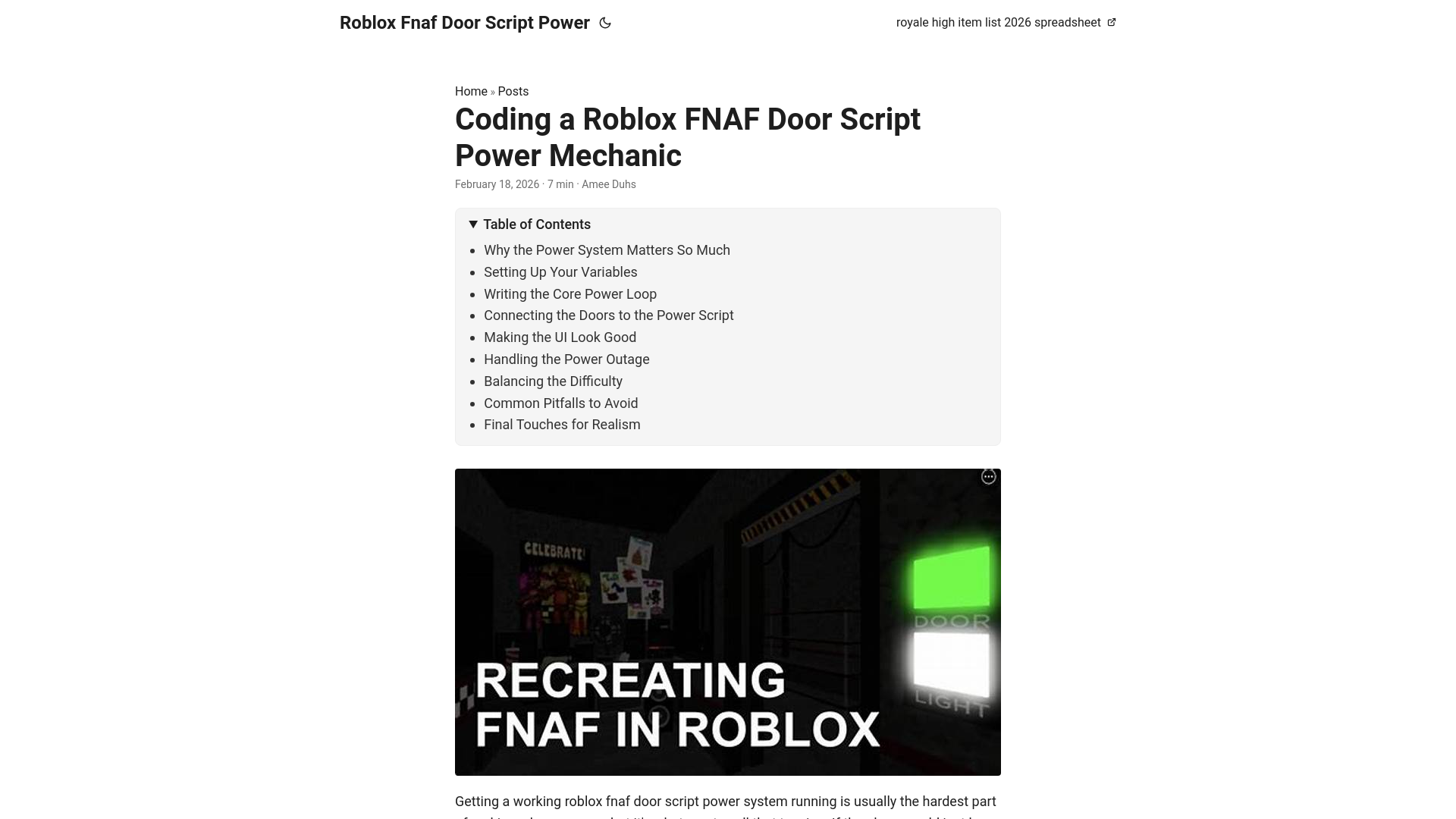 website screenshot of https://roblox-fnaf-door-script-power.pages.dev/