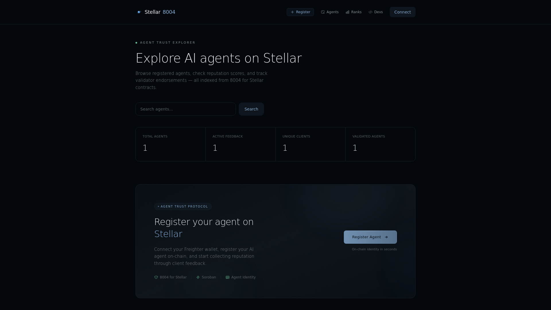 website screenshot of https://stellar8004.com/