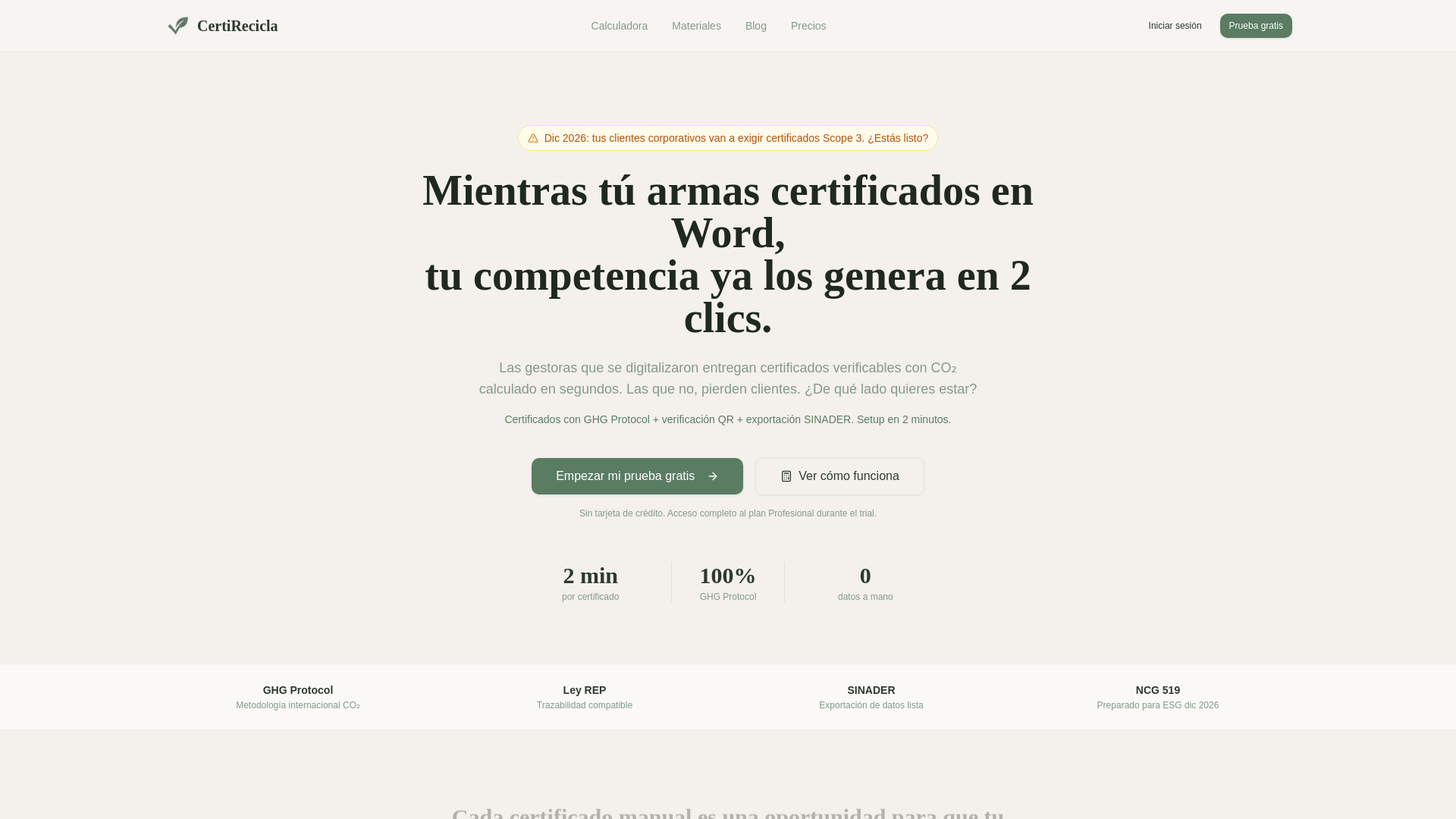 website screenshot of https://certirecicla.cl/