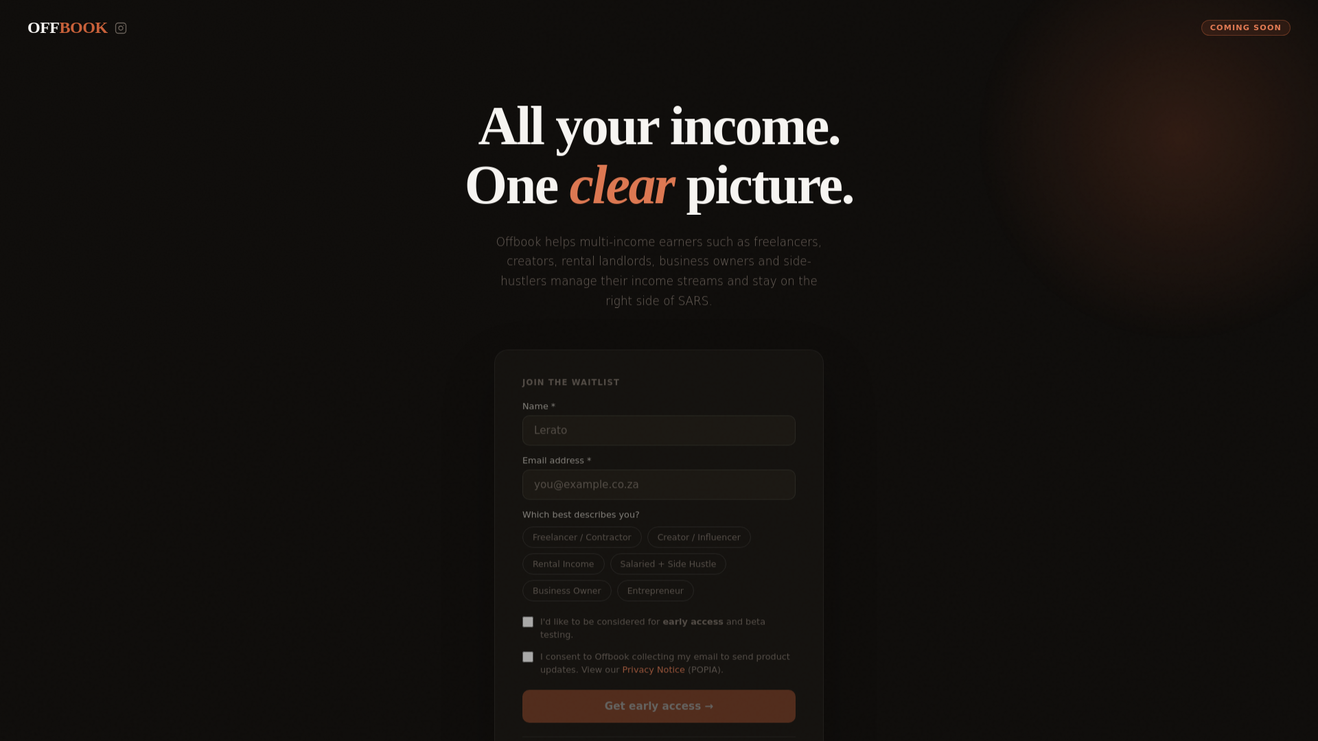 website screenshot of https://offbook.co.za/