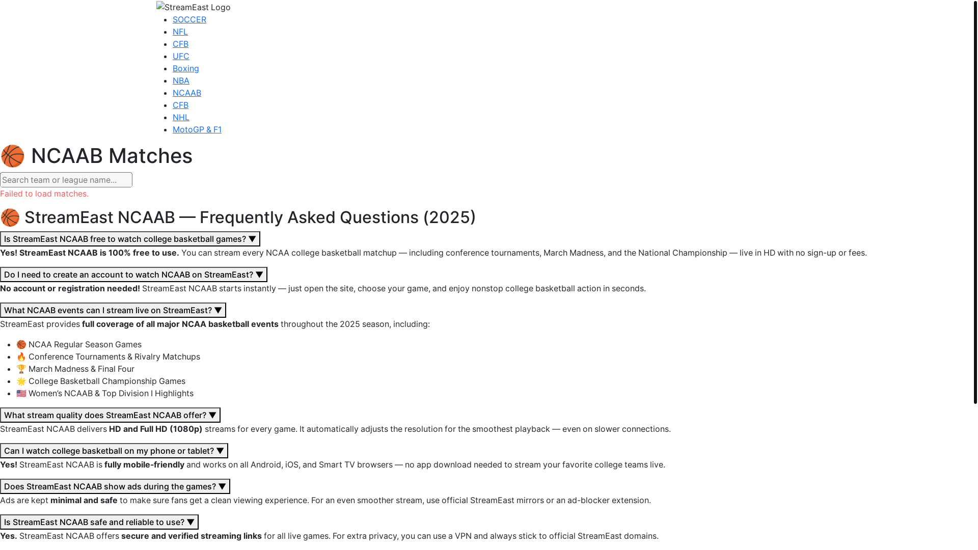 website screenshot of https://ncaab-streameast.pages.dev/