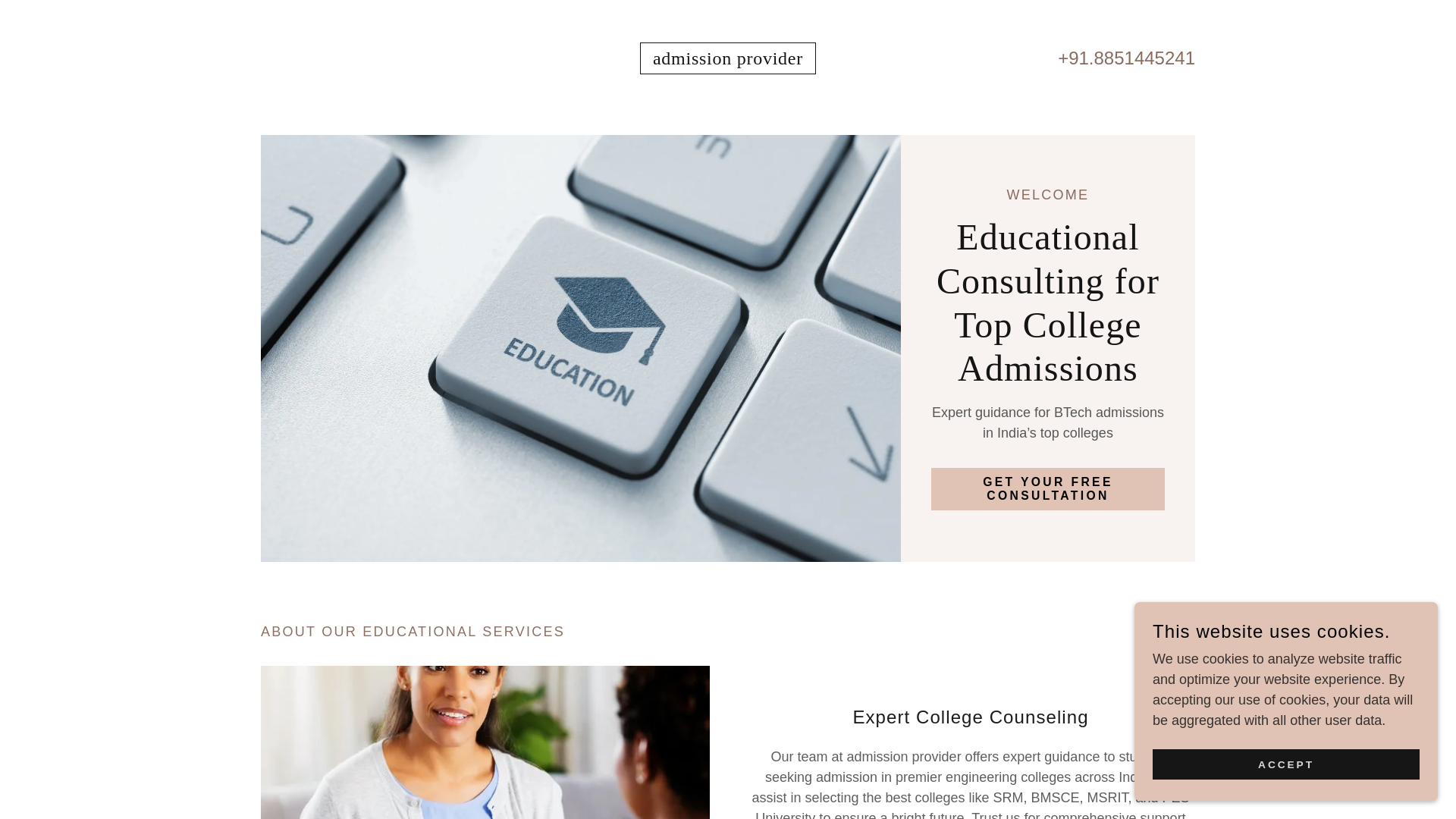 website screenshot of https://btechindiaadmission.com/