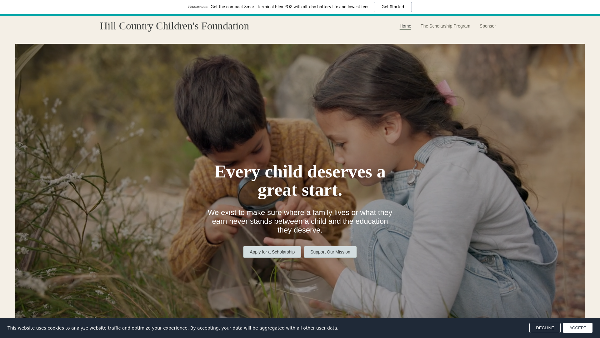 website screenshot of https://hillcountrychildrensfoundation.org/