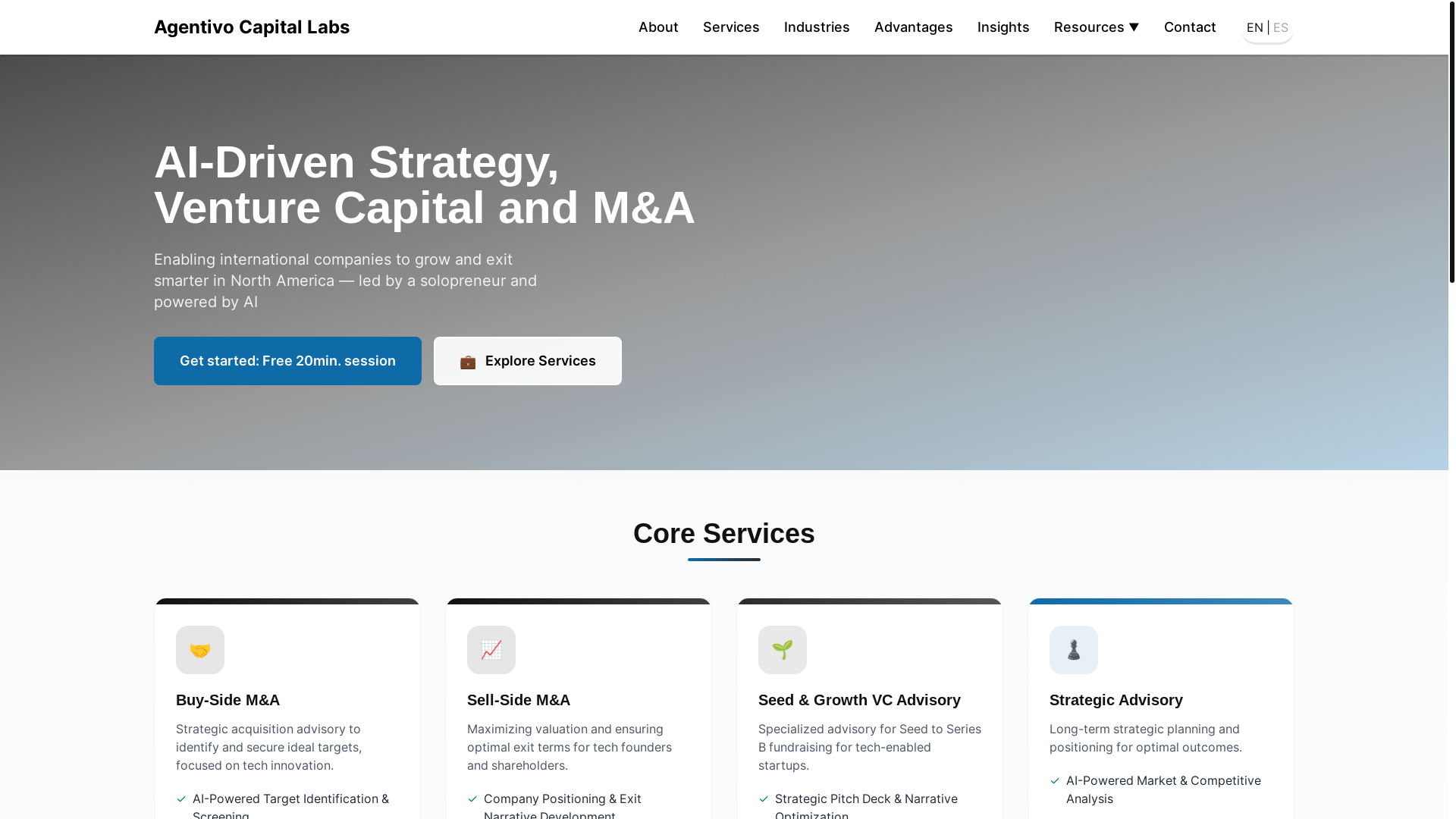 website screenshot of https://agentivocapital.com/