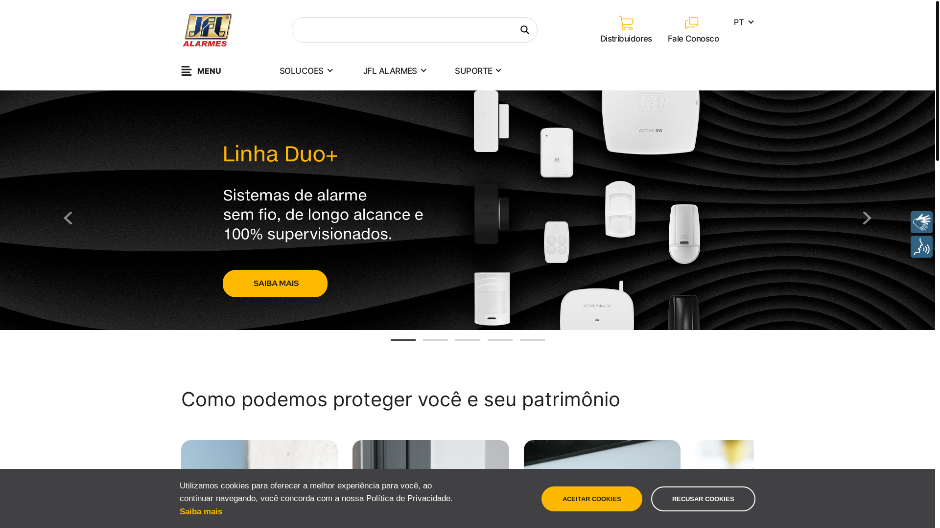 website screenshot of https://www.jflalarmes.com.br/