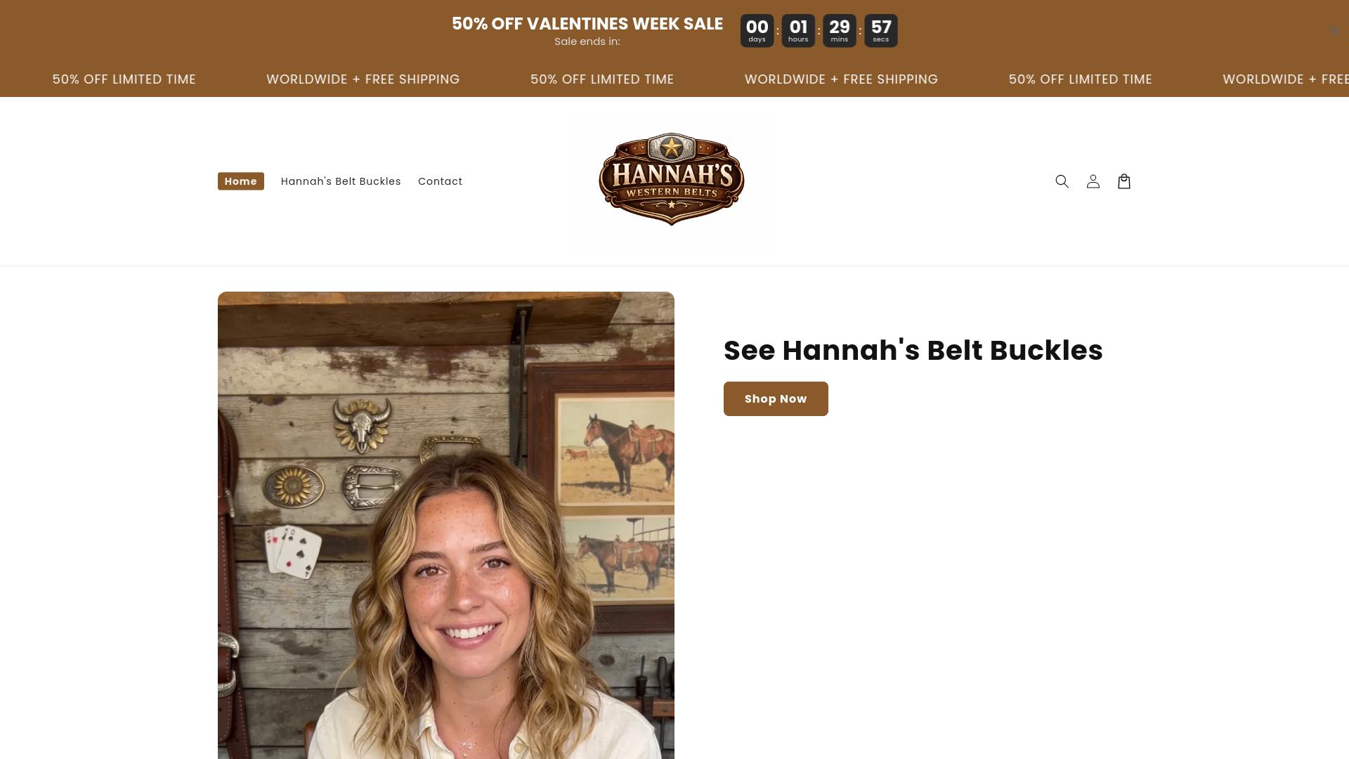 website screenshot of https://hannahswesternbelts.com/