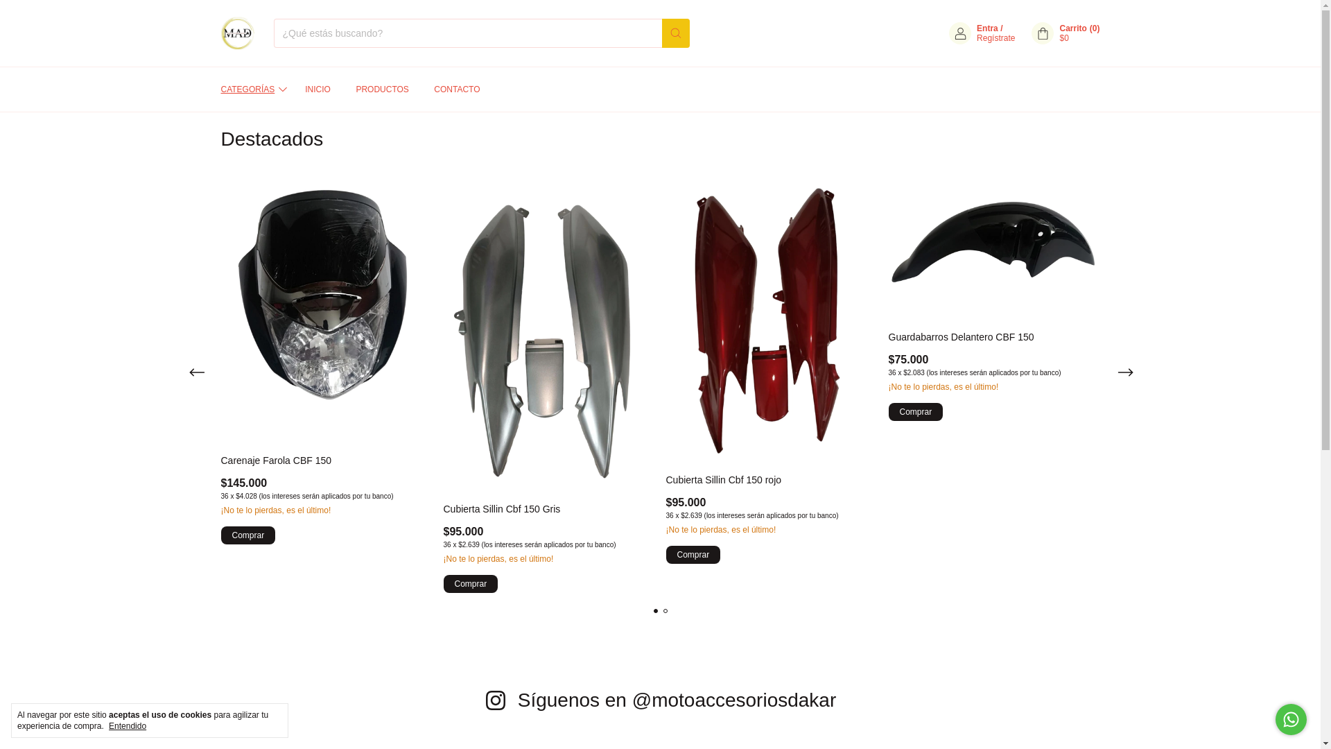website screenshot of https://motoaccesoriosdakar.com.co/