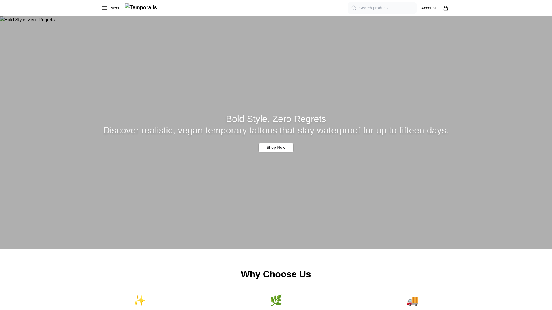 website screenshot of https://temporalisco.shop/