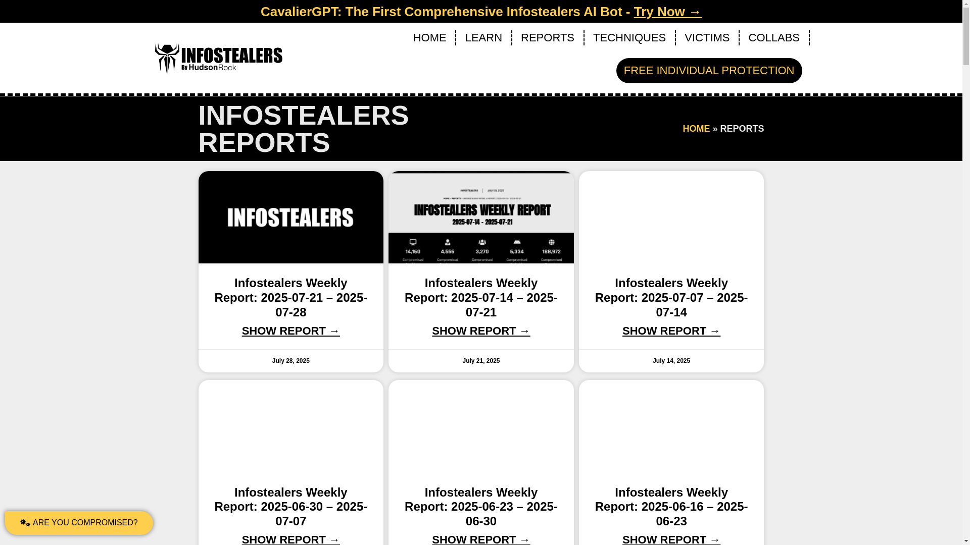 website screenshot of https://www.infostealers.com/info-stealers-reports/