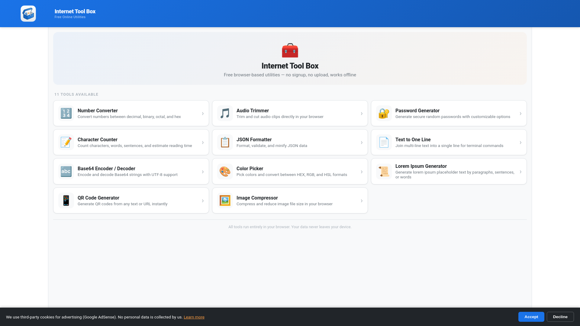 website screenshot of https://internettoolbox.it/