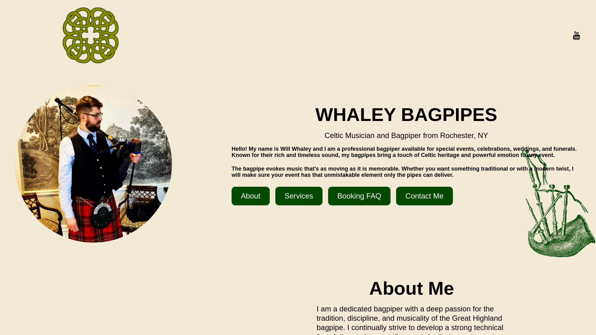 website screenshot of https://whaleybagpipes.com/