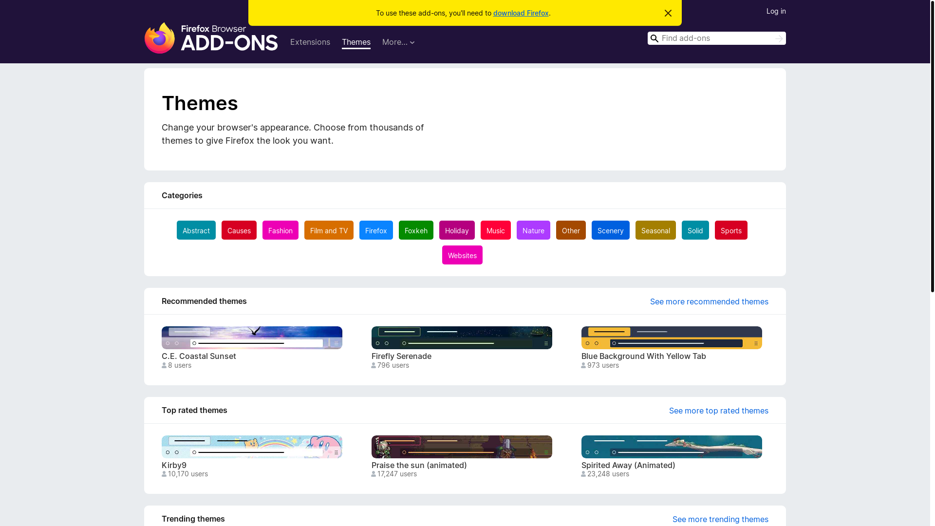 website screenshot of https://addons.mozilla.org/en-US/firefox/themes/