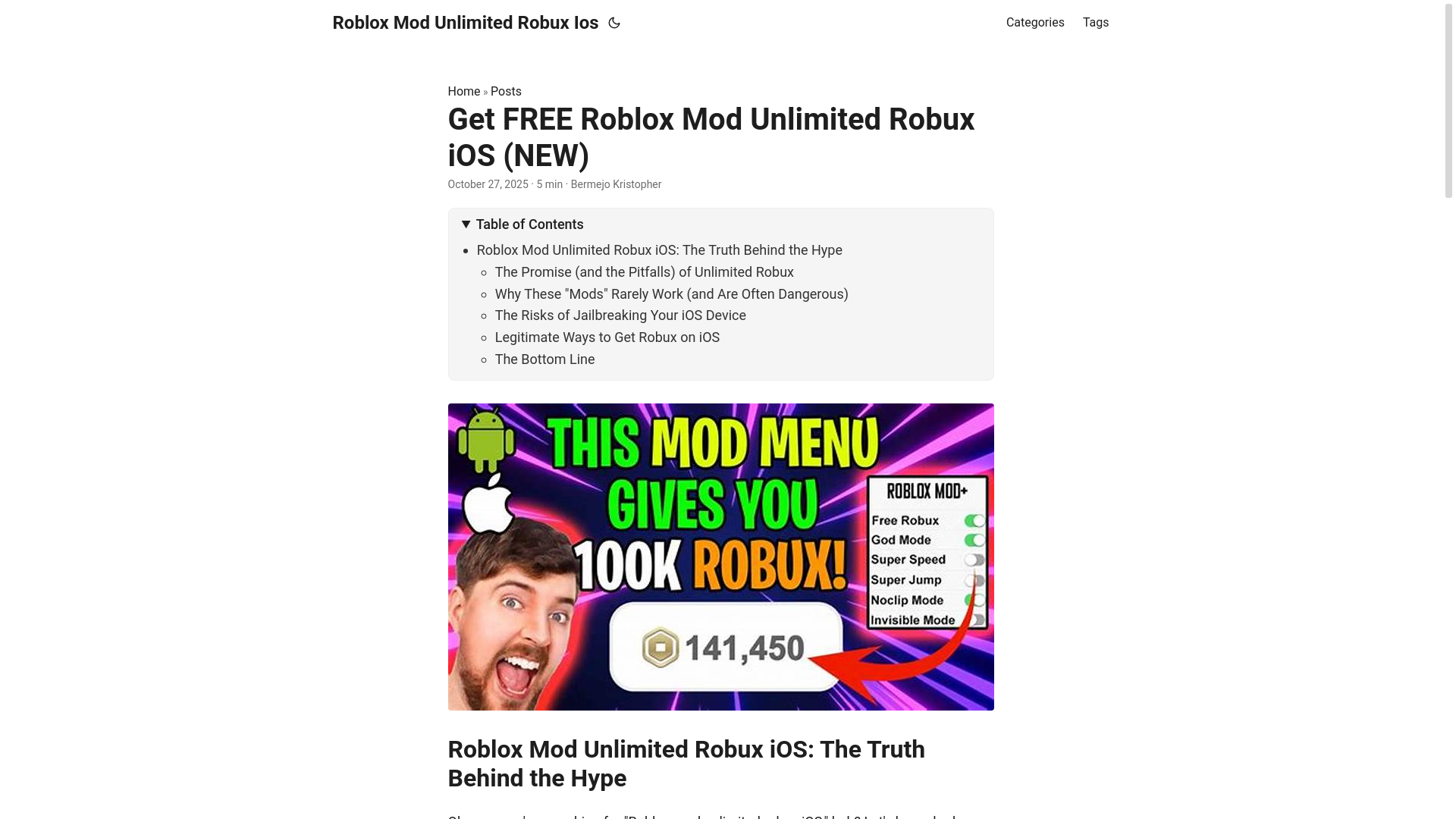 website screenshot of https://roblox-mod-unlimited-robux-ios.pages.dev/