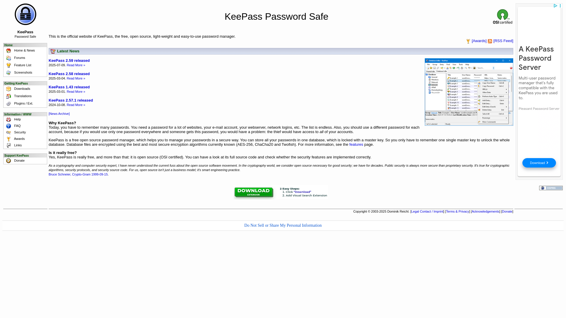 website screenshot of https://keepass.info/