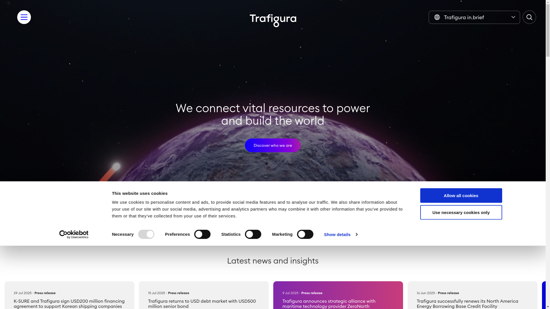 website screenshot of https://www.trafigura.com/