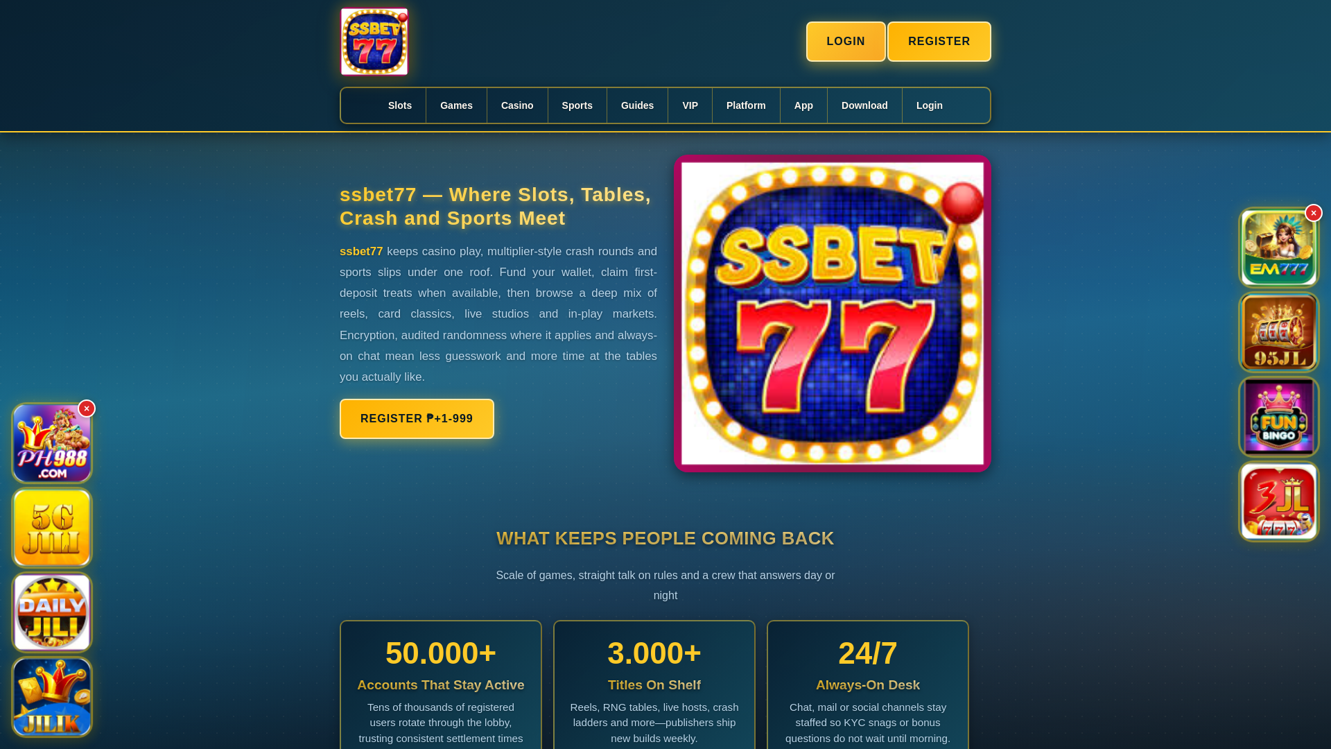 website screenshot of https://ssbet77tatlo.com