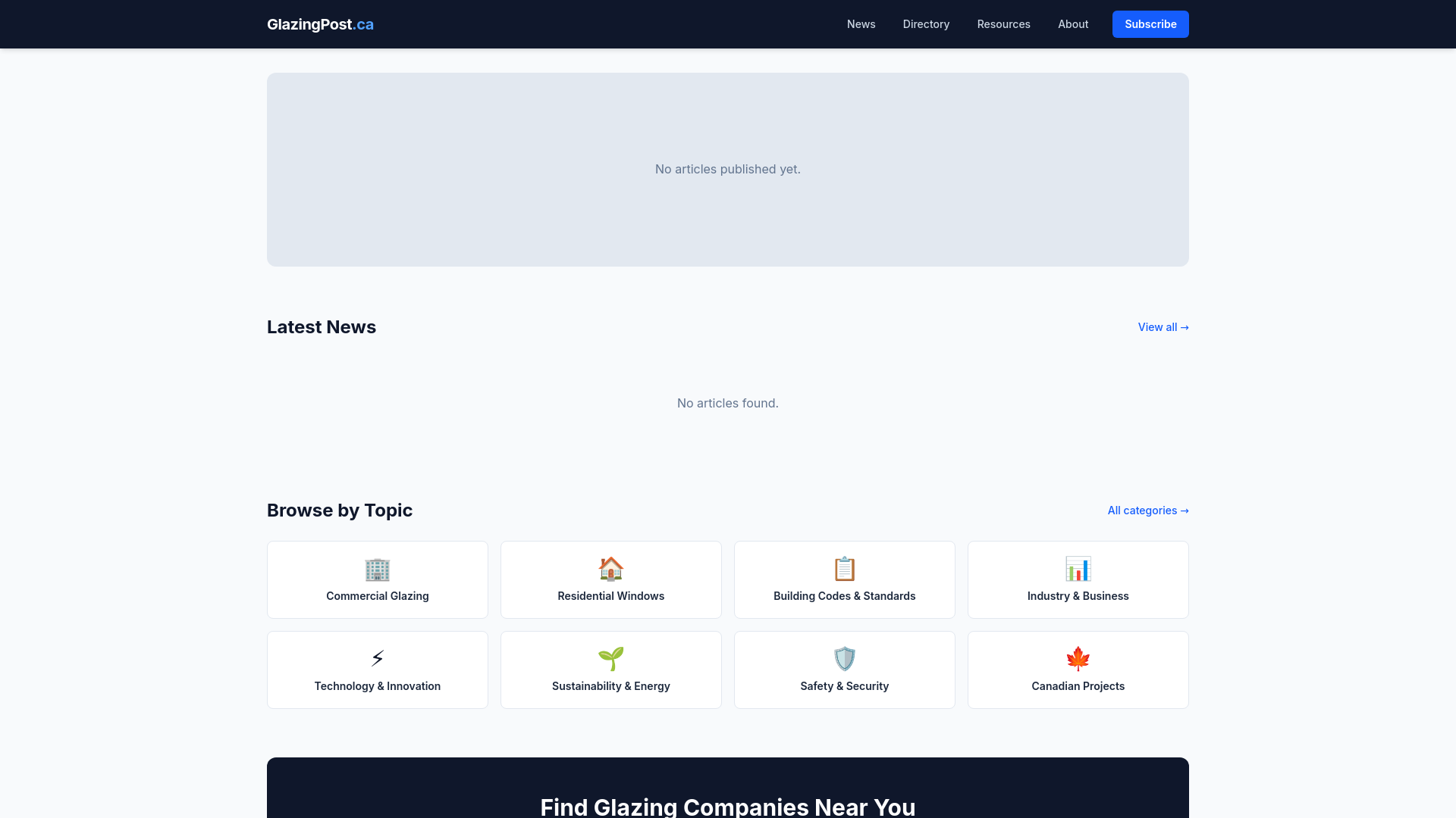 website screenshot of https://glazingpost.ca/