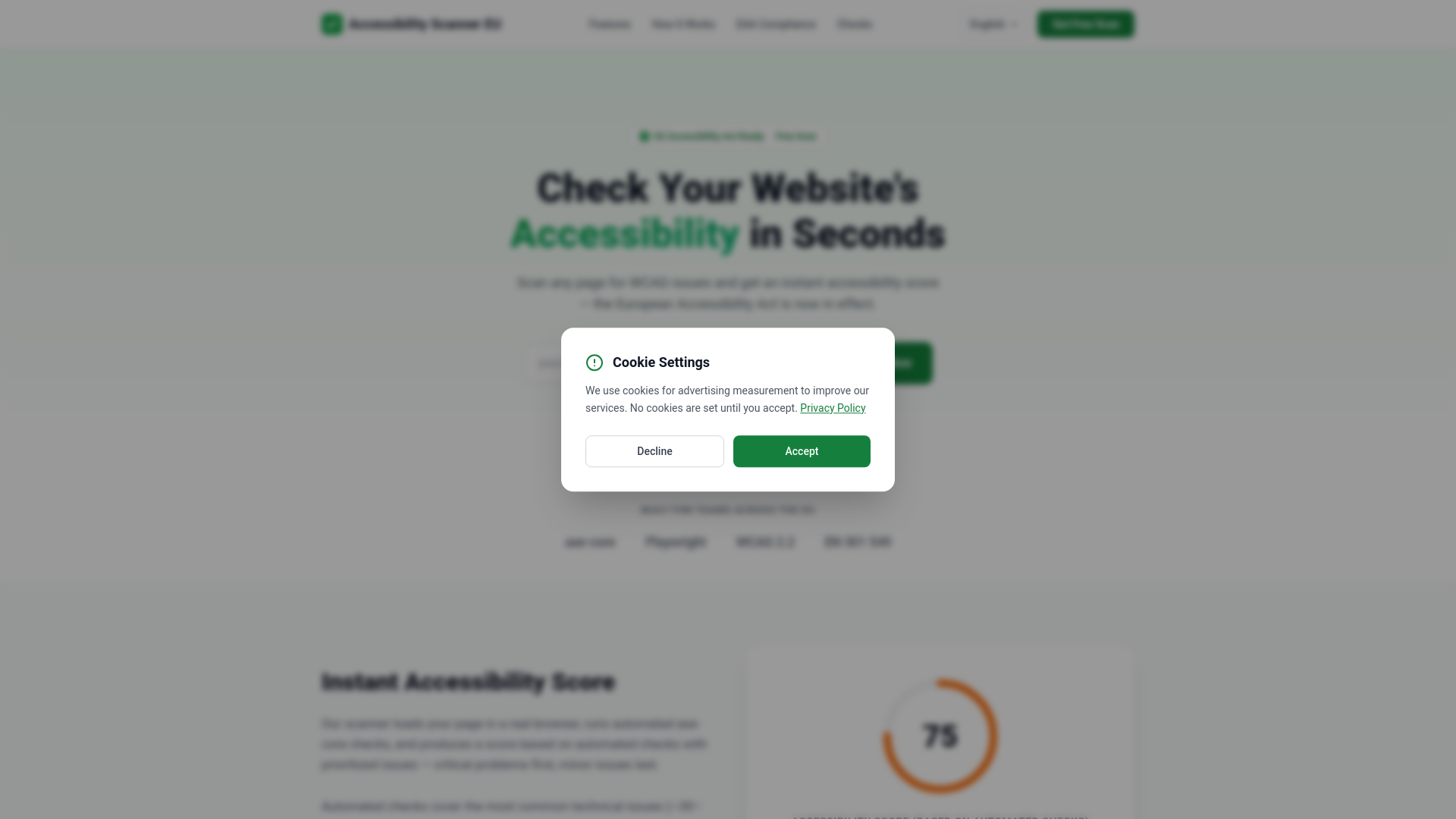 website screenshot of https://accessibilityscanner.eu