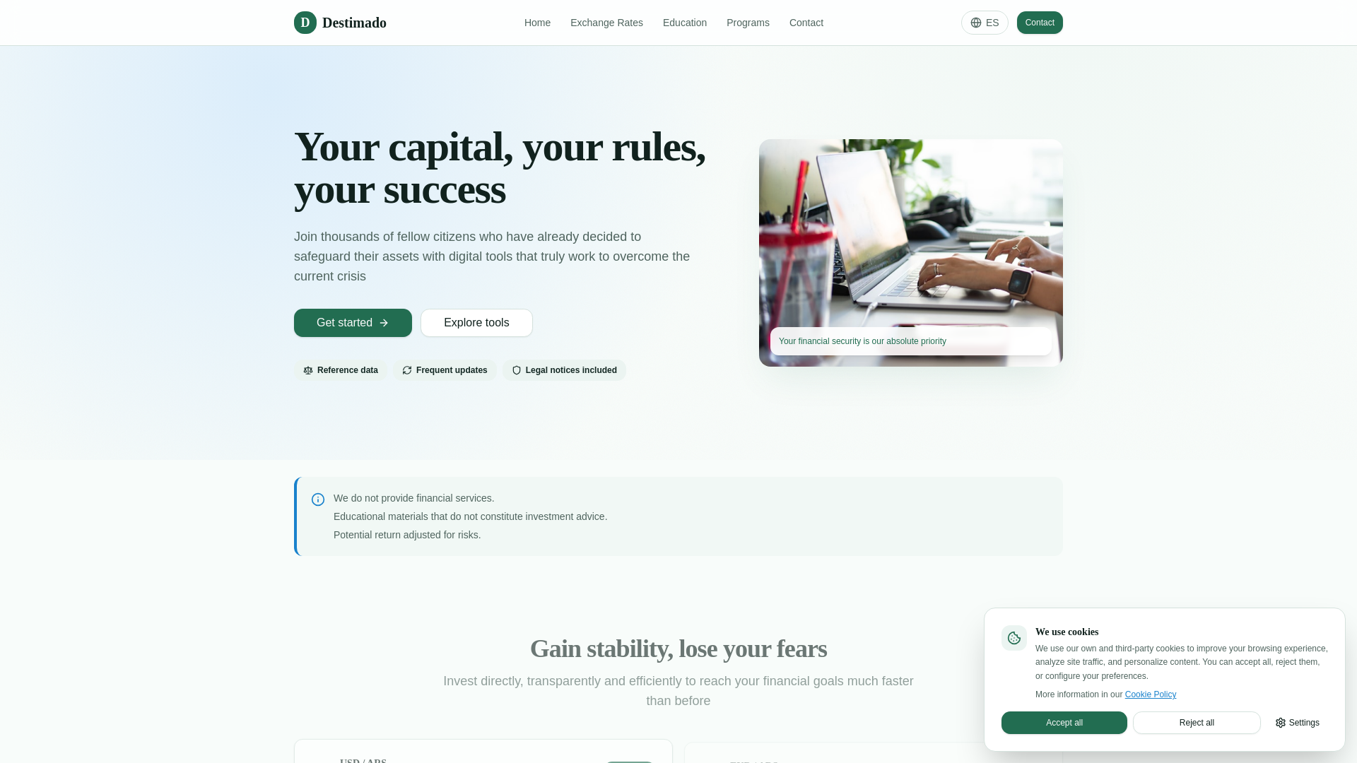 website screenshot of https://destimado.com