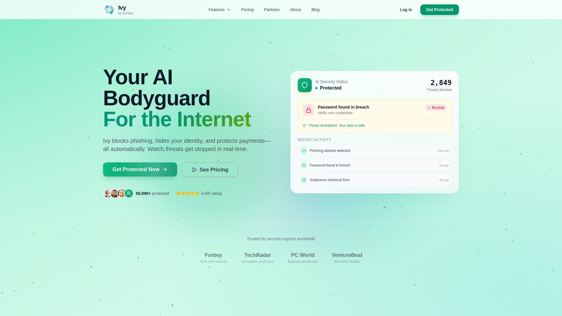 website screenshot of https://app.getivy.ai
