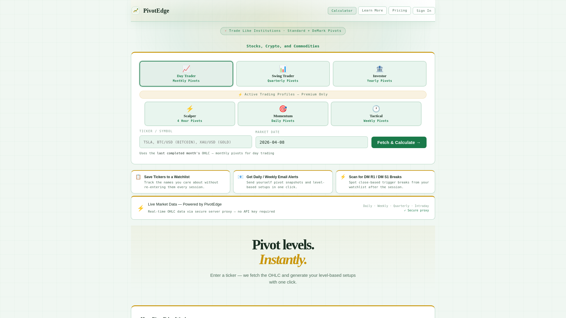 website screenshot of https://pivotedge.app