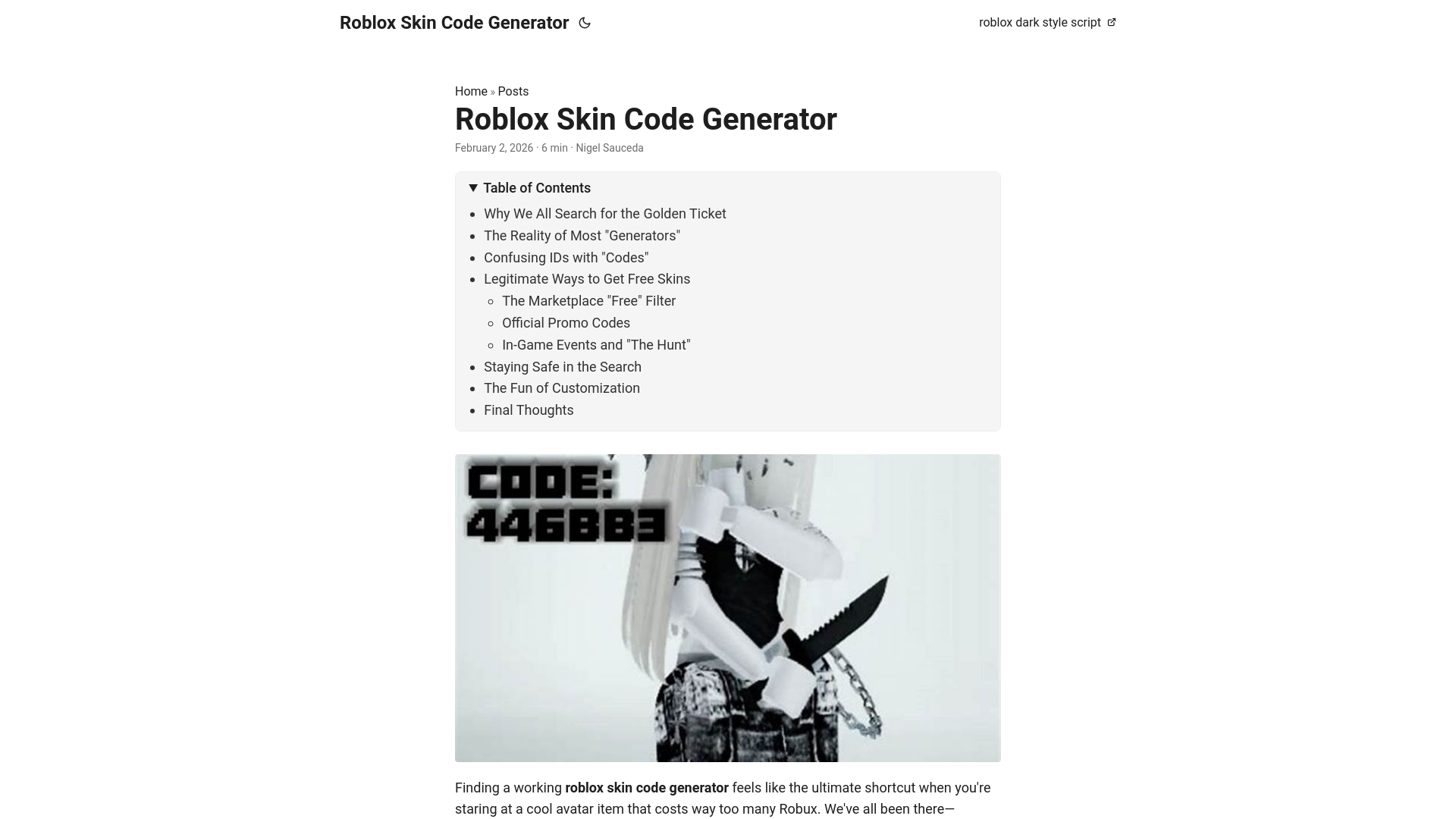 website screenshot of https://robloxskincodegenerator.pages.dev/