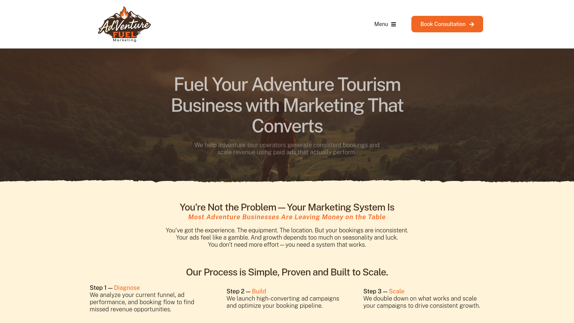 website screenshot of https://adventurefuelmarketing.org