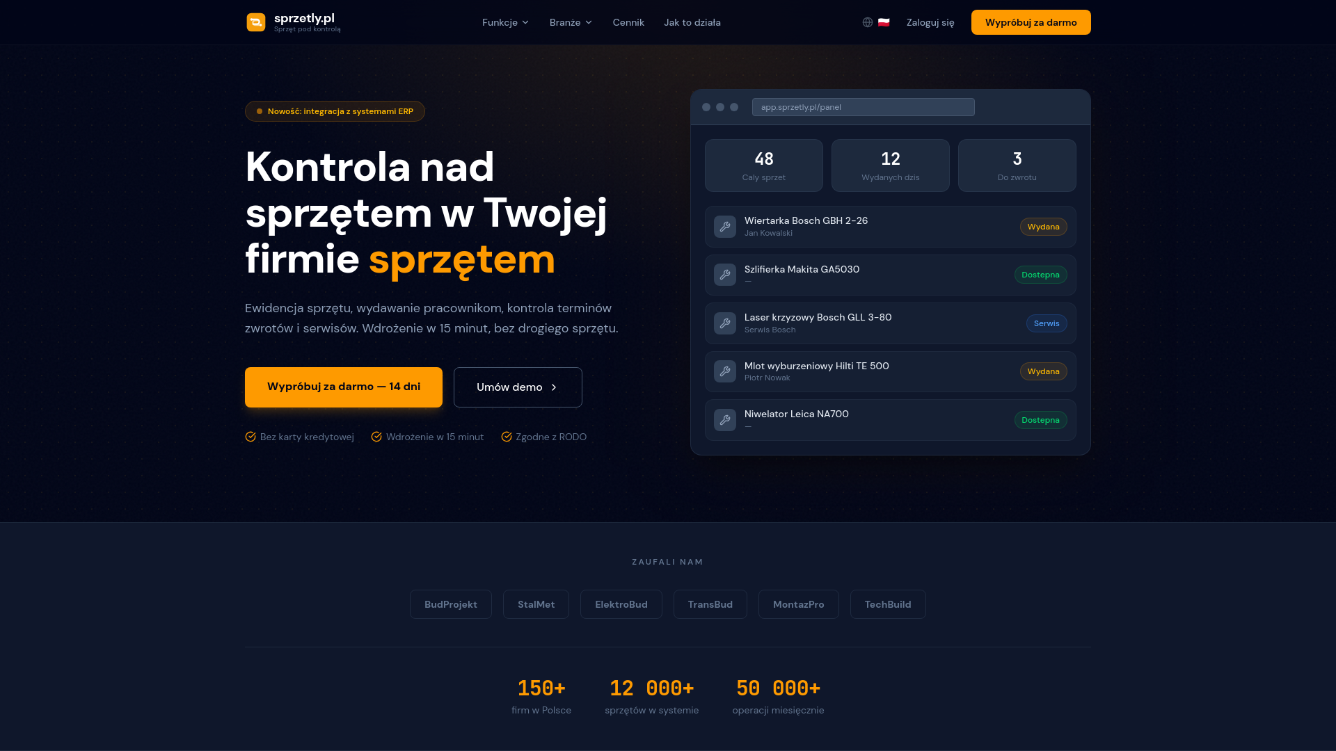 website screenshot of https://sprzetly.pl/