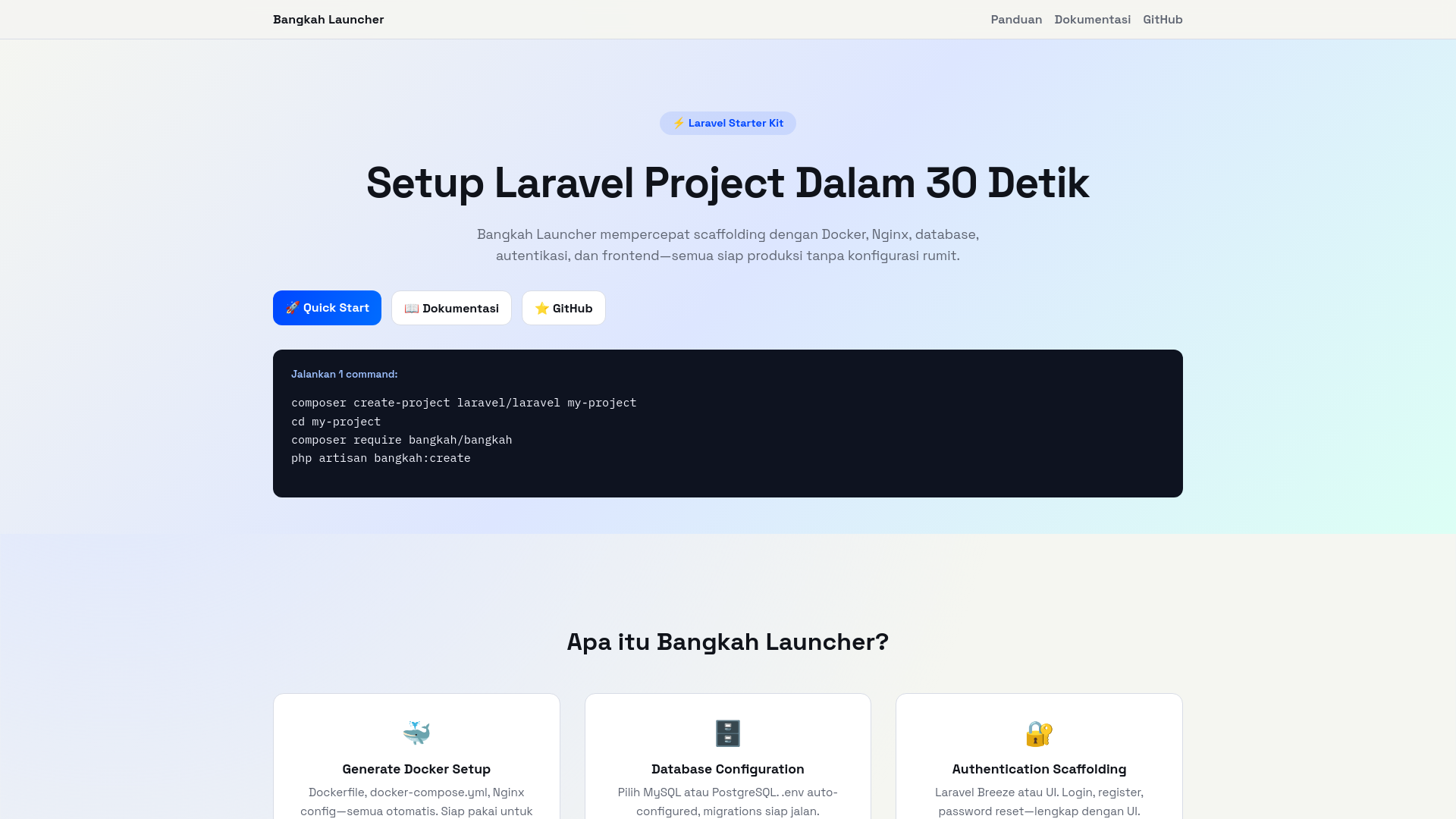 website screenshot of https://bangkah-lancher-docs.pages.dev/