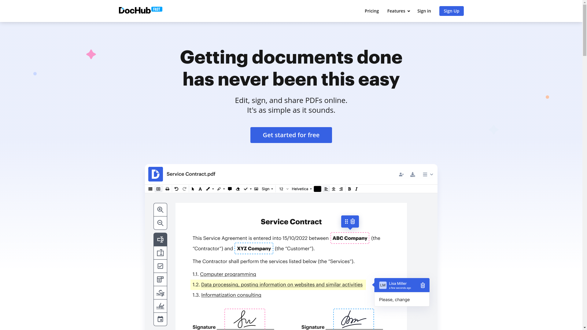website screenshot of https://docs.dochubsign.org/