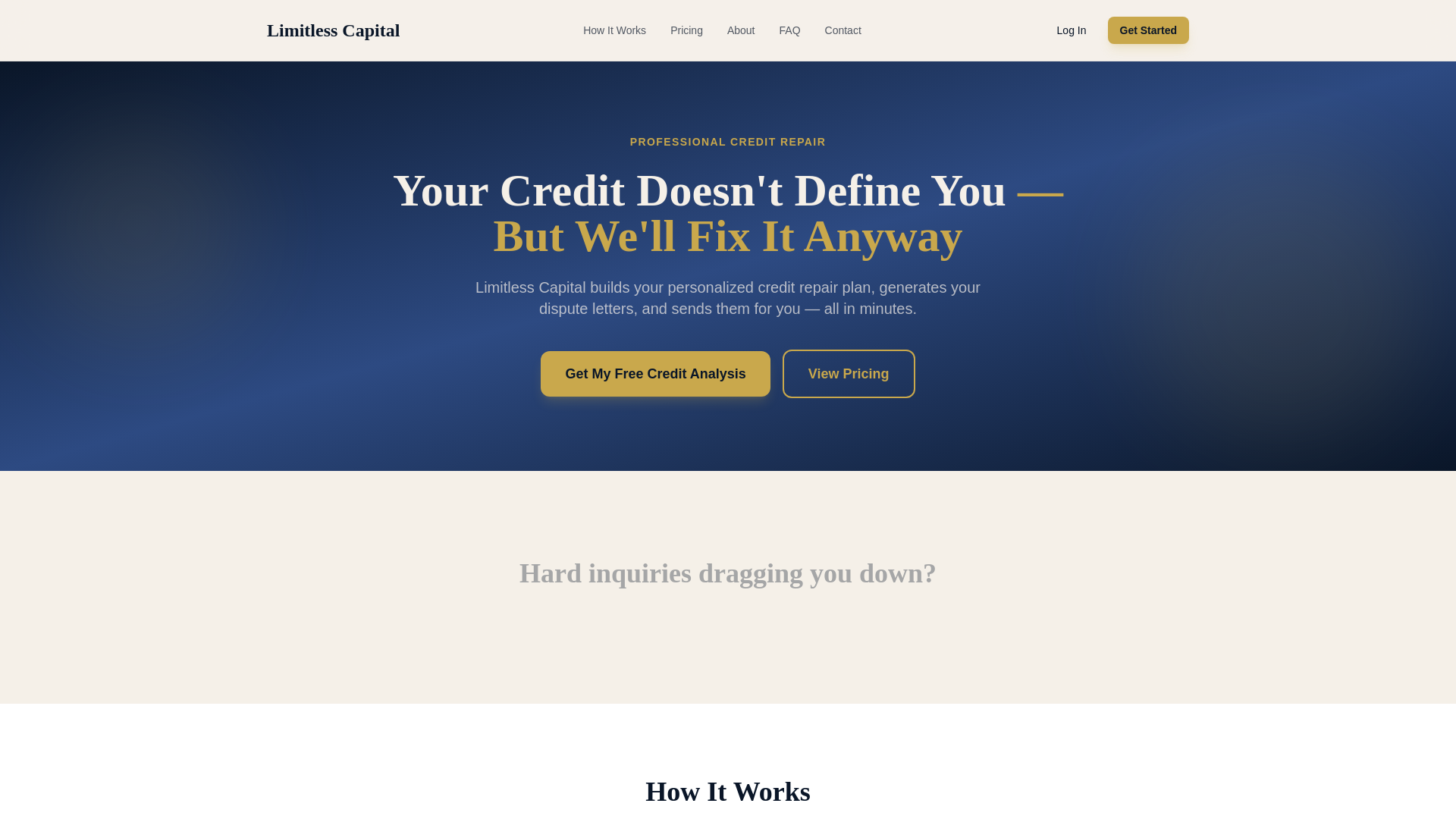 website screenshot of https://limitlesscapitalcreditrepair.com