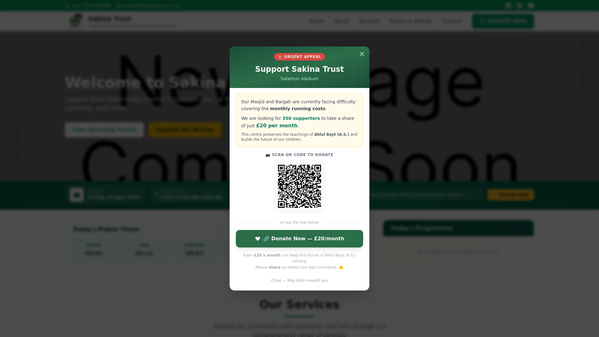 website screenshot of https://sakinatrust.net/